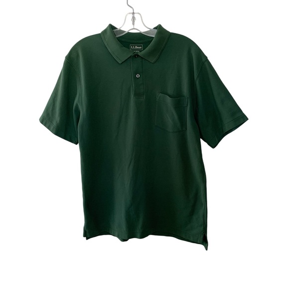 LL Bean Men's Polo Shirt Forest Green Size Medium Regular Short Sleeve Cotton - Picture 8 of 8